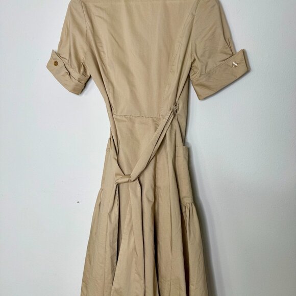 BOSTON PROPER | Khaki Poplin Wrap A-Line Dress - 4 - Picture 2 of 13